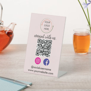 Modern Social Media QR Code   Minimalist Portrait  Pedestal Sign