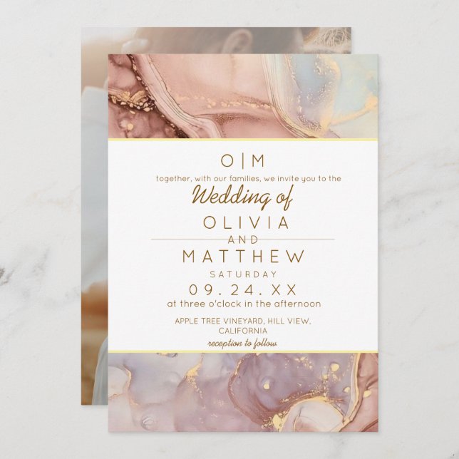 Modern Soft Agate Neutral Photo Wedding   Invitation (Front/Back)