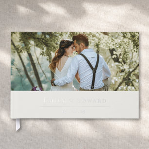 Modern Soft Beige and Silver Wedding Photo Guest Book