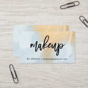 Modern Soft Blue and Faux Gold Marble Makeup Business Card
