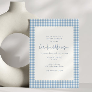 Modern Soft Blue Gingham Check Plaid Bridal Shower Invitation