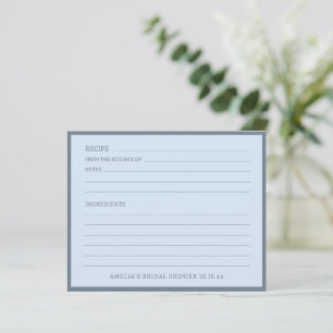 Modern Soft Blue Personalised Bridal Recipe Card