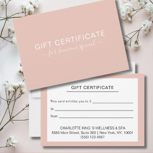 Modern Soft Blush Business Gift Certificate