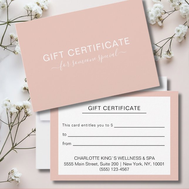 Modern Soft Blush Business Gift Certificate (Creator Uploaded)