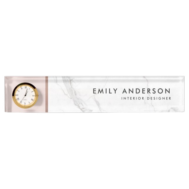 MODERN SOFT BLUSH PINK ROSE GOLD MARBLE TEXTURE NAMEPLATE (Front)