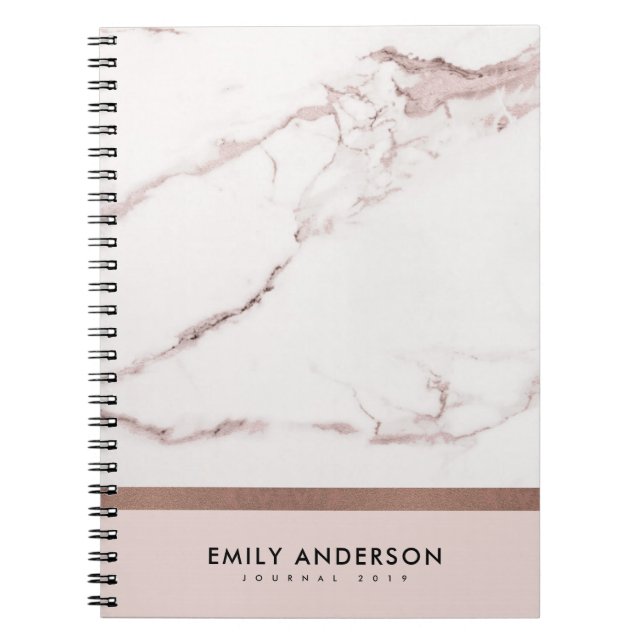 MODERN SOFT BLUSH PINK ROSE GOLD MARBLE TEXTURE NOTEBOOK (Front)