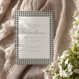 Modern Soft Grey Gingham Plaid Bridal Shower Invitation