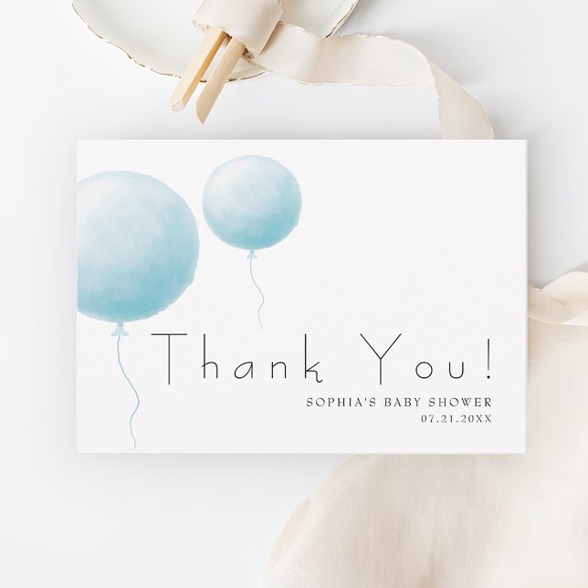 Modern Soft Pastel Blue Balloon Baby Boy Shower Thank You Card (Creator Uploaded)