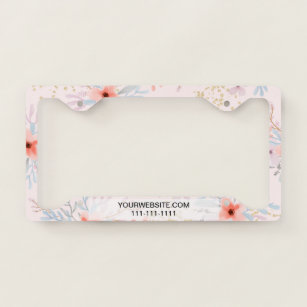 Modern soft pastel floral coral watercolor gold licence plate frame
