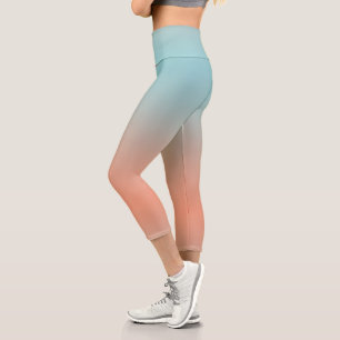Modern soft pastel ombre pink blue capri leggings