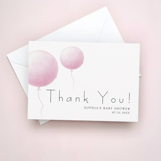 Modern Soft Pastel Pink Balloon Baby Girl Shower Thank You Card (Creator Uploaded)
