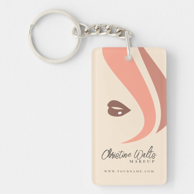 Modern Soft Peach and Earthy Makeup Artist QR Key Ring (Front)