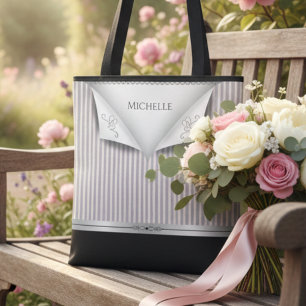 Modern Soft Pink Bridal Party Pinstripe Bridesmaid Tote Bag