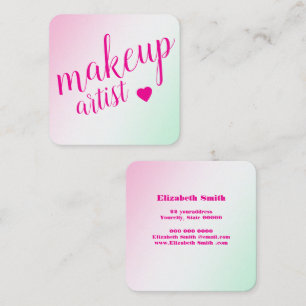 modern soft pink, makeup artist square business card