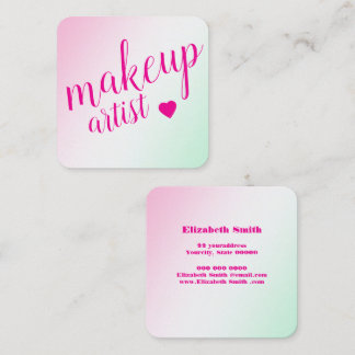 modern soft pink, makeup artist square business card
