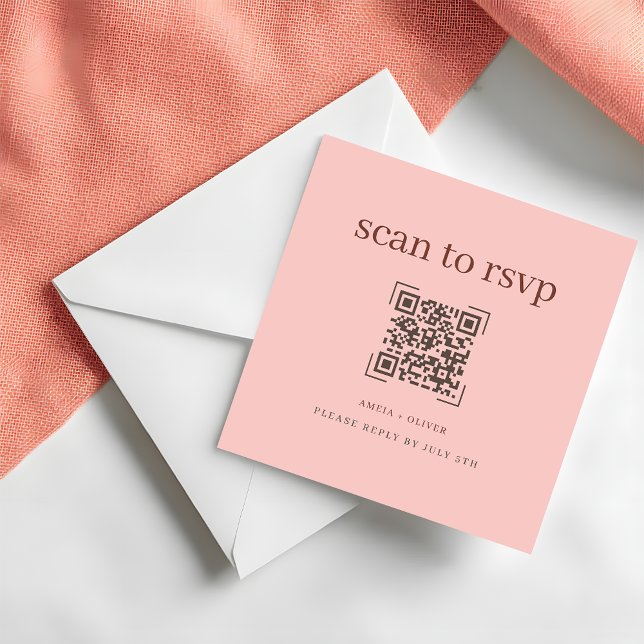 Modern Soft Pink QR Code Wedding  Online RSVP Card (Creator Uploaded)