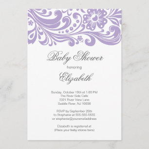 Modern Soft Purple Floral Swirl Baby Shower Invitation