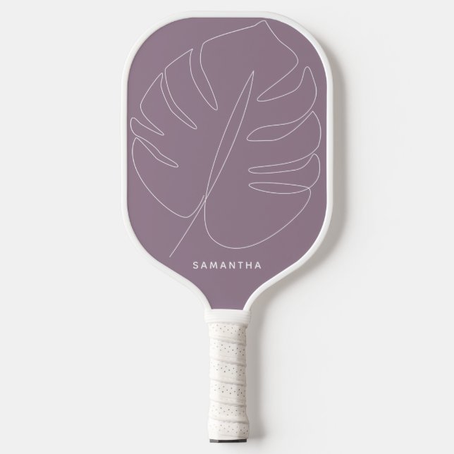 Modern Soft Purple Tropical Leaf Line Drawing Pickleball Paddle (Front)