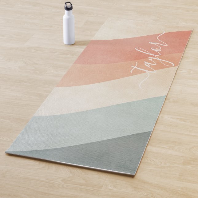 Modern Soft Rainbow Abstract Monogram Yoga Mat (In Situ)