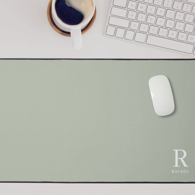 Modern Soft Sage Custom Initial Monogram Desk Mat (Creator Uploaded)