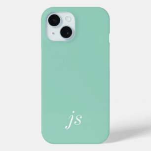 Modern Soft Sage Mint White Monogram Name iPhone 15 Case