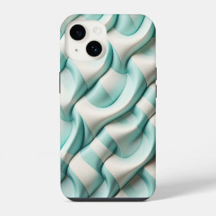 Modern Soft Teal and White Geometric Wave Phone  iPhone 14 Case