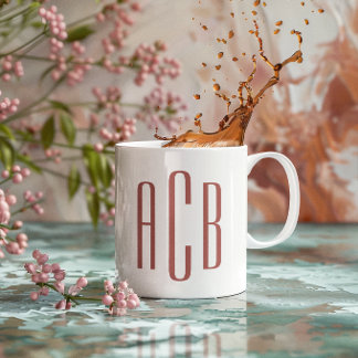 Modern Soft Terracotta Three Letter Monogram Coffee Mug