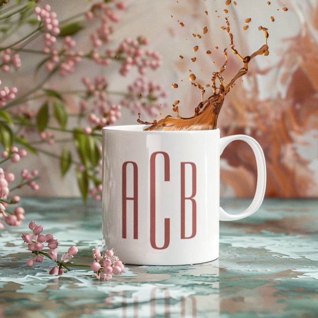 Modern Soft Terracotta Three Letter Monogram Coffee Mug (Modern Soft Terracotta Three Letter Monogram Coffee Mug)