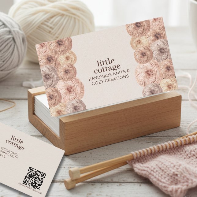  Modern Soft Watercolor Yarn Ball Knitting Crochet Business Card (Creator Uploaded)