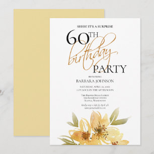 Modern Soft Yellow Floral Surprise 60th Birthday Invitation