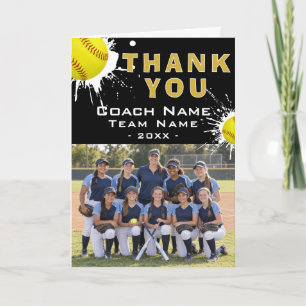 Modern Softball Team Photo Coach Thank You Card