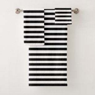 Modern solid black and white stripes towel set