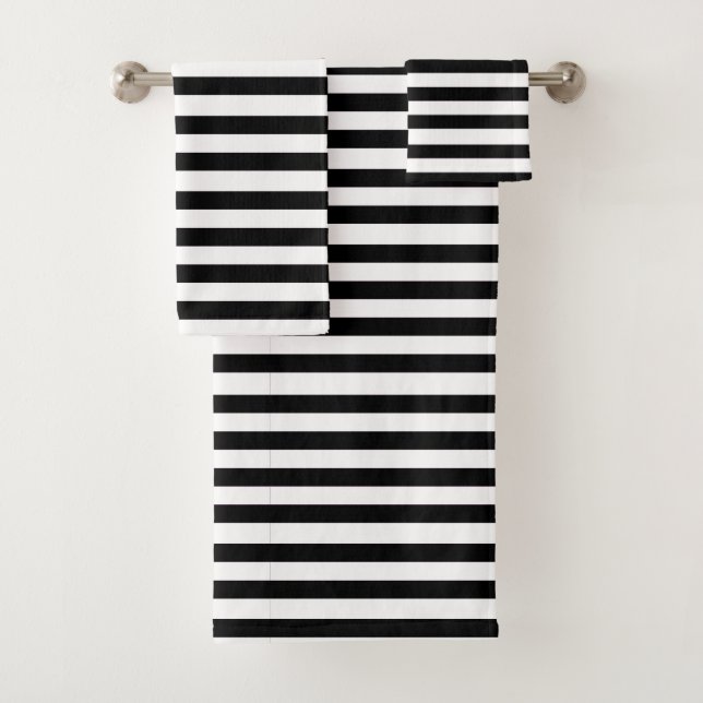 Modern solid black and white stripes towel set (Insitu)