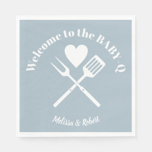 Modern Solid Blue BABY-Q Baby Shower BBQ Napkins