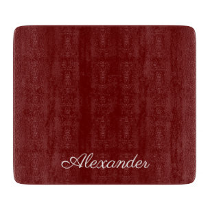 Modern solid Burgundy red template,  White Script  Cutting Board