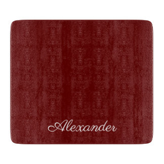 Modern solid Burgundy red template,  White Script  Cutting Board
