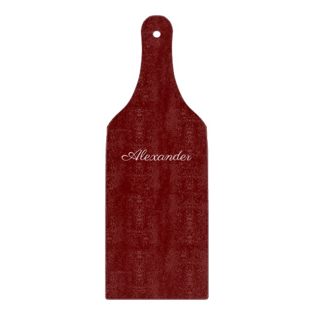 Modern solid Burgundy red template,  White Script  Cutting Board (Front)