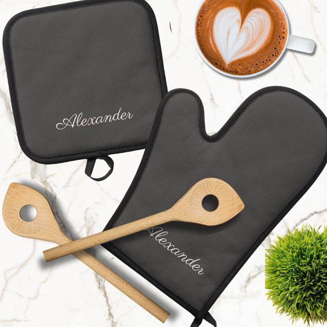 Modern Solid Charcoal Grey  Oven Mitt & Pot Holder Set (Creator Uploaded)