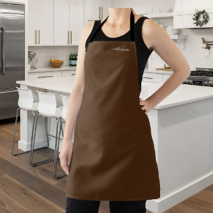 Modern solid colour Brown template, White Script Apron