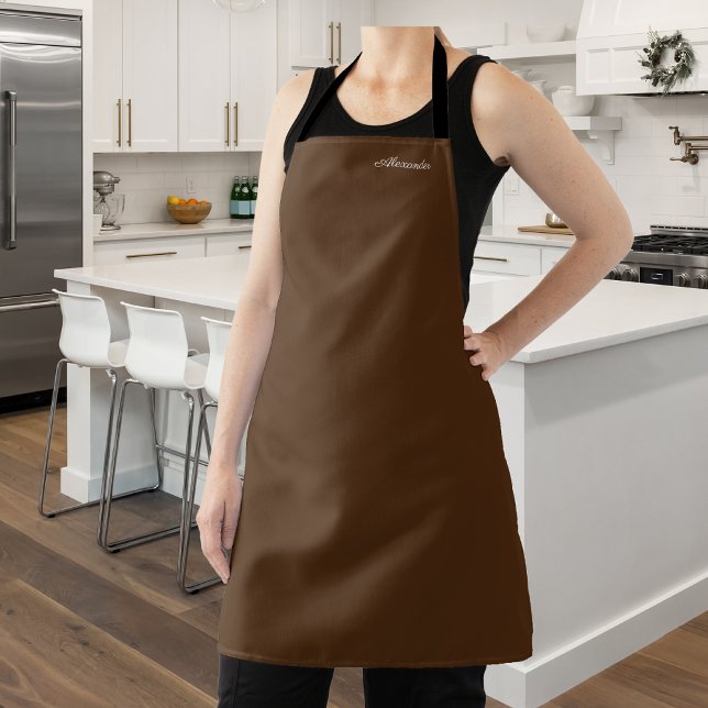 Modern solid colour Brown template,  White Script Apron (Creator Uploaded)