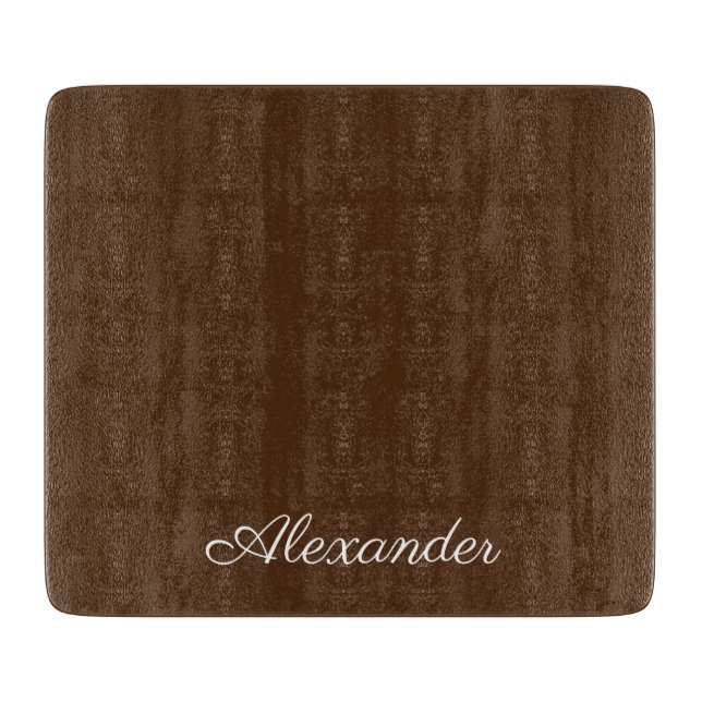 Modern solid colour Brown template,  White Script  Cutting Board (Front)