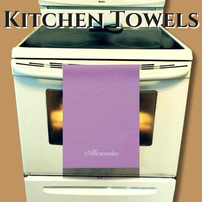 Modern Solid Colour  Lavender Purple White Script  Tea Towel (Creator Uploaded)