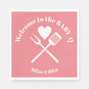 Modern Solid Pink BABY-Q Baby Shower BBQ Napkin
