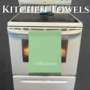 Modern Solid Sage Green template Black Script Apro Tea Towel