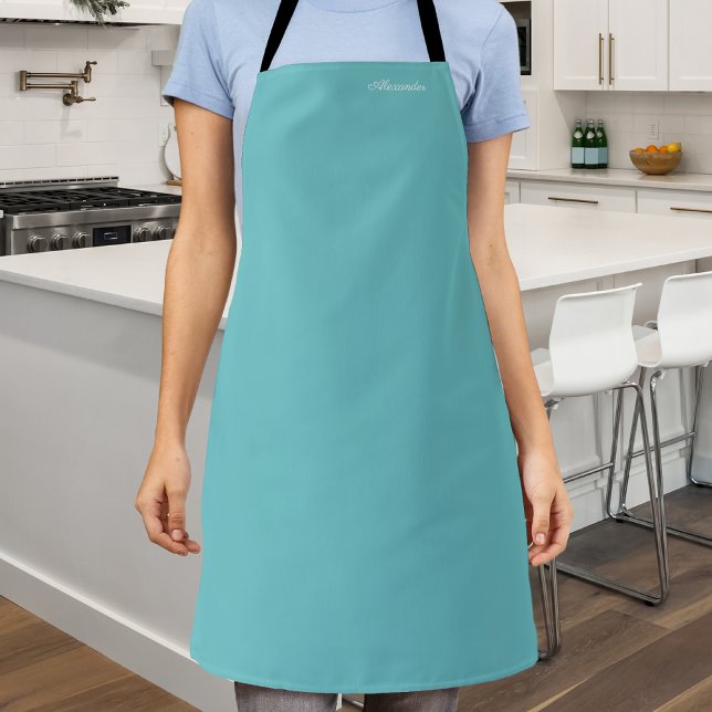 Modern Solid Teal Blue template White Script Apron (Creator Uploaded)