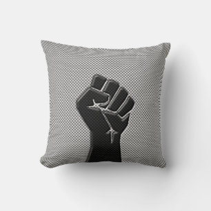 Modern Solidarity Fist in Carbon Fibre Style Cushion