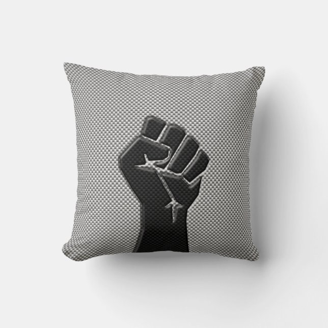 Modern Solidarity Fist in Carbon Fibre Style Cushion (Front)