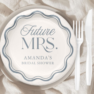 Modern Something Blue Bridal Shower Future Mrs. Paper Plate