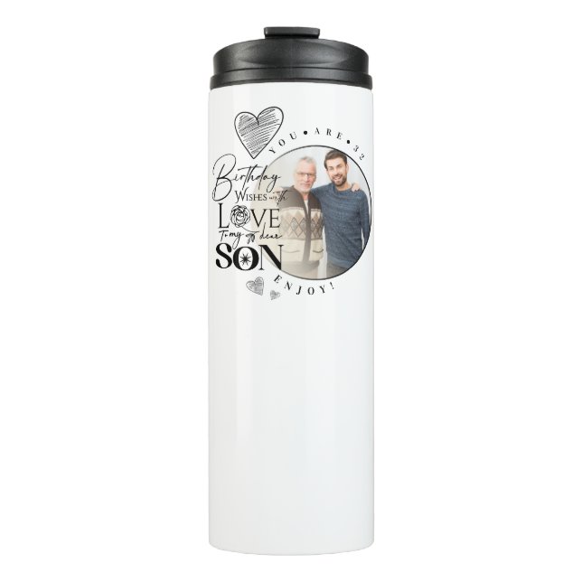 Modern Son , grandson Birthday Typography Photo Thermal Tumbler (Front)
