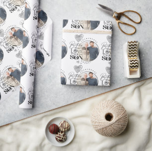Modern Son , grandson Birthday Typography Photo Wrapping Paper